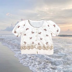 Y2k coquette mermaid Cottage l Vintage Floral Cream White cardigan Top Jacket